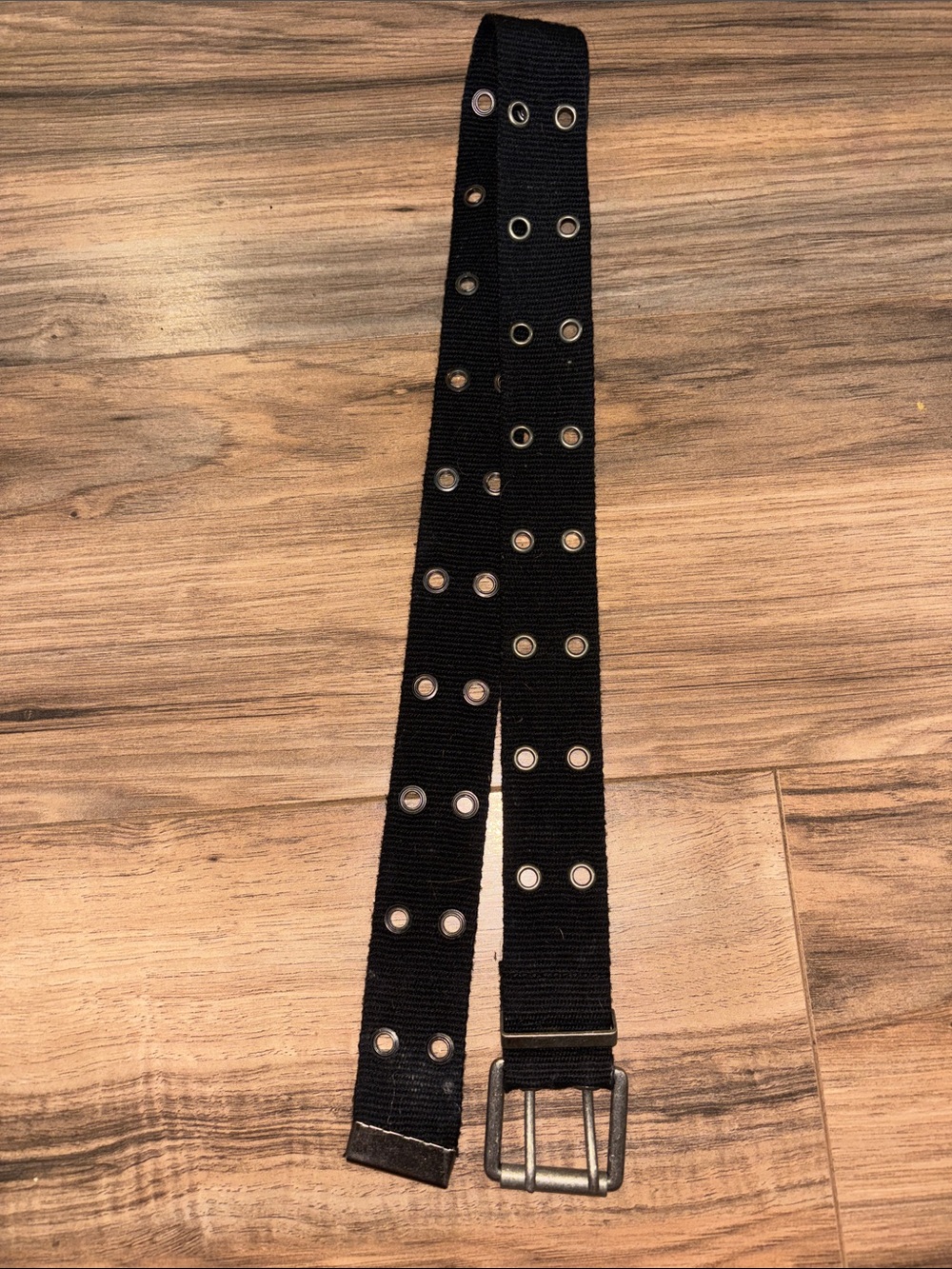 Black Double-Row Grommet Web Belt for Women